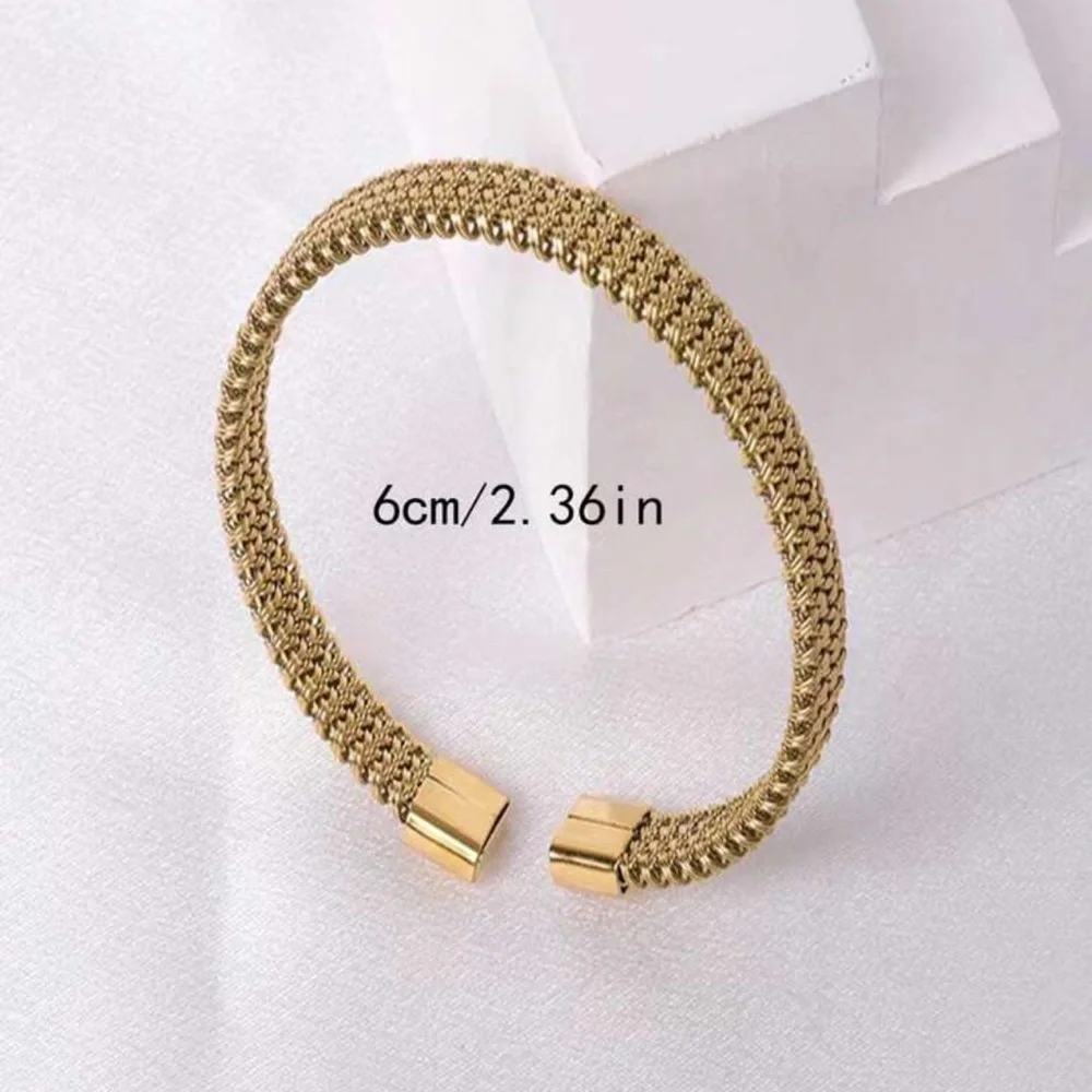 1pc Stainless Steel Gold Tone Spiderweb Design Open Cuff Bracelet For Couple - Picture 3 of 5